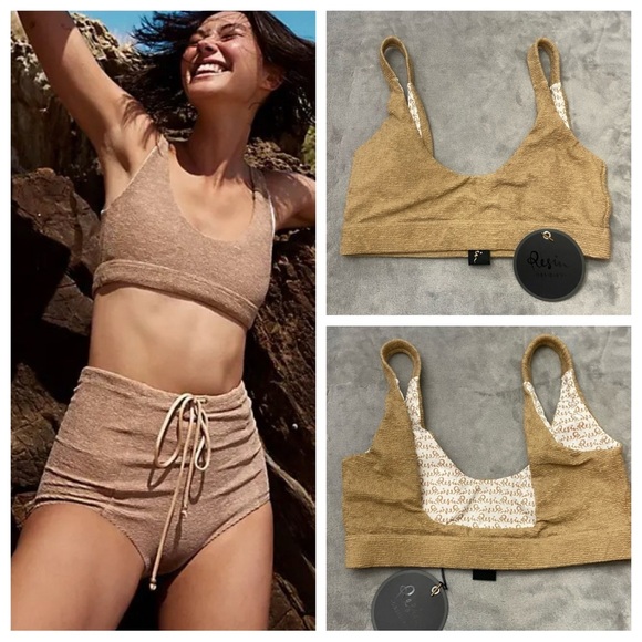 New! Free People x Resin Obsidian cream surf Bikini top 4652 - Picture 1 of 8